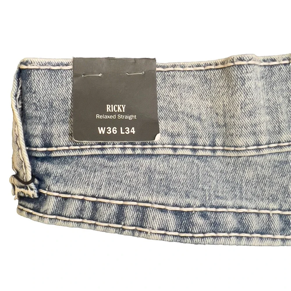 True Religion Jeans Ricky Big T‎ Flap Straight Men's 32x34 Light Wash Blue Denim